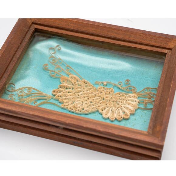 Vintage Boho Quilled peacock bird framed art - Picture 5 of 6